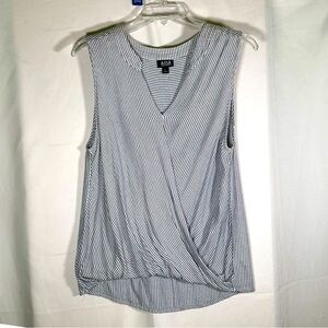 a.n.a. Sleeveless V-neck Top Blue and White Striped Ticking Twist Women's Large